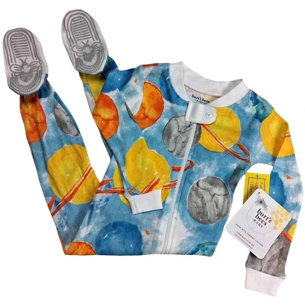 Burt's Bees Outer Space Planet Baby Boy Sleeper 12 Mos Organic Cotton Footed NWT